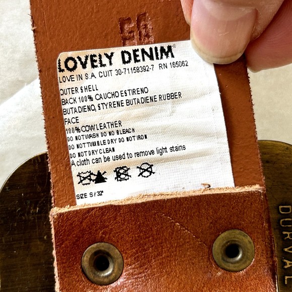 LOVELY DENIM Crow Brown Leather Belt Brass Buckle‎ Size Small 1.5\